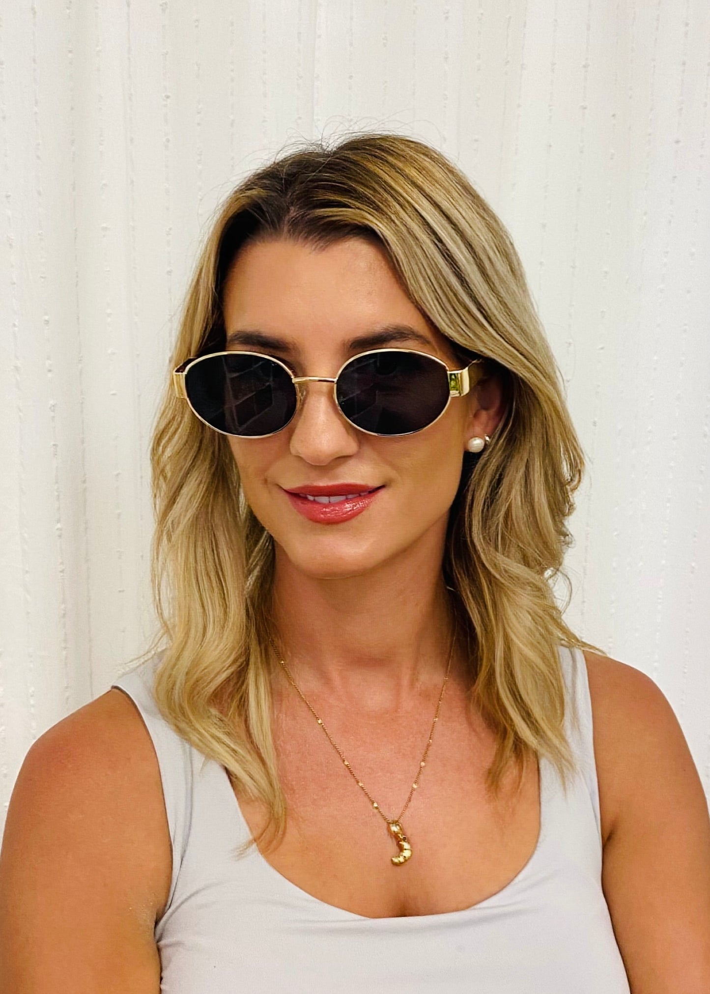 Round Metal Oval Sunglasses Black